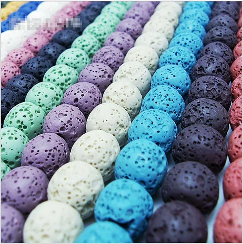 Vista 4 de Cuentas de piedra de lava de colores, cuentas redondas de roca volcánica, cuentas sueltas para collares, pulseras, joyas (marrón, 0.24 pulgadas)