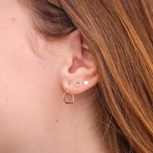 Vista 2 de Aretes de aro finos martillados, elegantes plata esterlina geométrica sólida, relleno de oro y relleno de oro rosa para mujer por Lotus Stone Jewelry