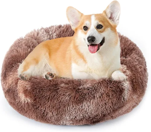 Vista 8 de NOYAL Cama Calmante en Forma de Rosquilla para Perros Pequeños a Medianos y Gatos - Cama de Mascotas de Felpa Sintética Anti-Ansiedad con Funda