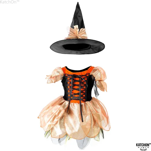 Vista 6 de Katchon, Halloween Witch Costumes for Girls - Halloween Party Costume Kids Witch Costumes for Girls with Black Hat