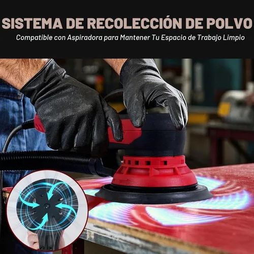 Vista 4 de Bucktool Lijadora orbital de 3.0 amp 6 pulgadas con motor sin escobillas, velocidad variable de 4000-10000, diámetro de órbita de 5mm, con control