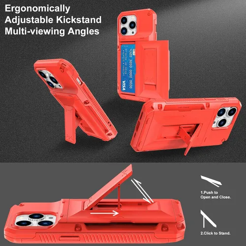 Vista 4 de LAUDTEC - Funda con soporte para iPhone 14 Pro, protección contra caídas de grado militar compatible con iPhone 14 Pro de 6.1 pulgadas (rojo)
