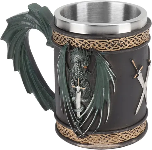 Vista 8 de Taza de cerveza vikinga medieval Taza de café vikingo retro de dragón Taza de acero inoxidable para jarra Taza de cerveza de gran capacidad