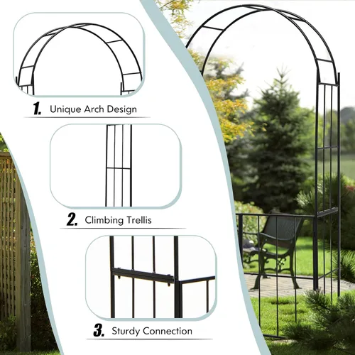 Vista 6 de Giantex Enrejado de jardín con puerta, arco de jardín de metal de 7.5 pies con puerta y estacas para plantas trepadoras, enredaderas de rosas