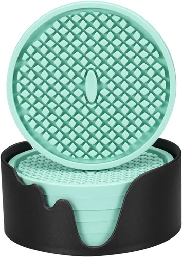Vista 11 de ME.FAN Posavasos de silicona [paquete de 6] posavasos gruesos con soporte, tapete para tazas, antideslizante, antiadherente, se mantiene en su
