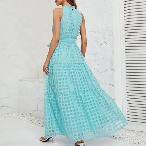 Vista 2 de Vestidos de fiesta de exalumnos para mujer, elegante, hombros descubiertos, a la moda, cuello colgante, sin mangas, con volantes, S-XL