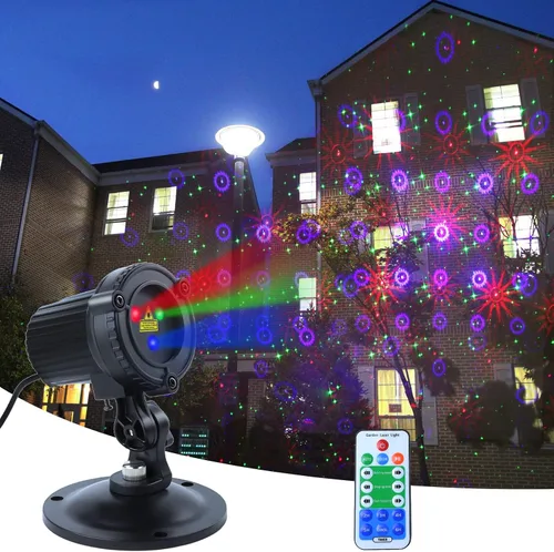 Vista 2 de MHAZDZE Proyector de Navidad láser al aire libre Luces Proyector láser decorativo de 18 patrones para el hogar y el jardín