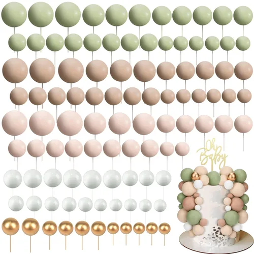 Vista 45 de 108 piezas de decoración de bolas para tartas, decoración de cupcakes, globos de espuma para tartas de bricolaje para bodas, aniversarios, blanco