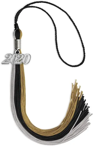 Vista 95 de Endea Graduation Borla de triple color con gota de fecha plateada (negro/dorado/granate, 2020)