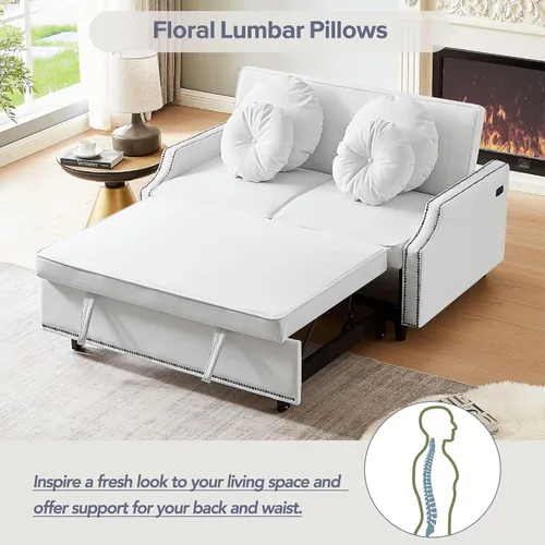 Vista 9 de Elegante sofá cama convertible de 54.7 pulgadas, sofá modular con cama extraíble con dos puertos USB y 4 almohadas, sofá biplaza para espacio