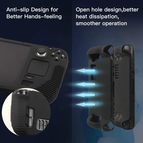 Vista 2 de Protective Case for Steam Deck, with Screen Protector*1 and Thumb Grips*2 pairs, Hosanwell Full Body Silicone Protective Case for Steam Deck, Black