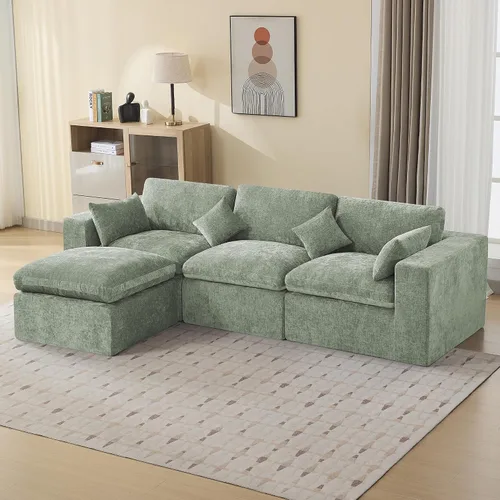 Vista 53 de WUTUTUEE Otomana Cloud de 33.5 pulgadas para sofá modular, cómodo reposapiés tapizado de felpilla con espuma viscoelástica, embalaje totalmente