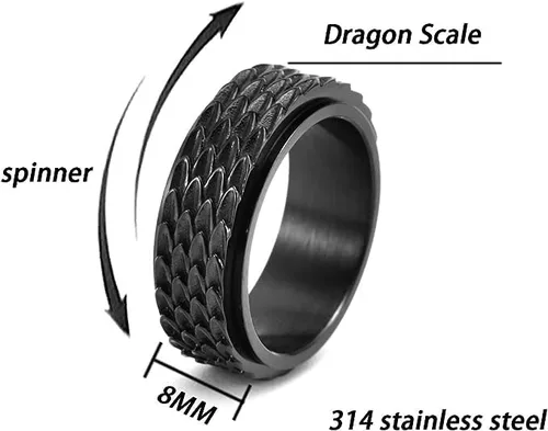 Vista 4 de LYTTMAB Stainless Steel Ring for Men, 8MM Masculine Geometric Ring, Cool Spinner Band Ring Fidget Ring Spinner Ring Anxiety Ring