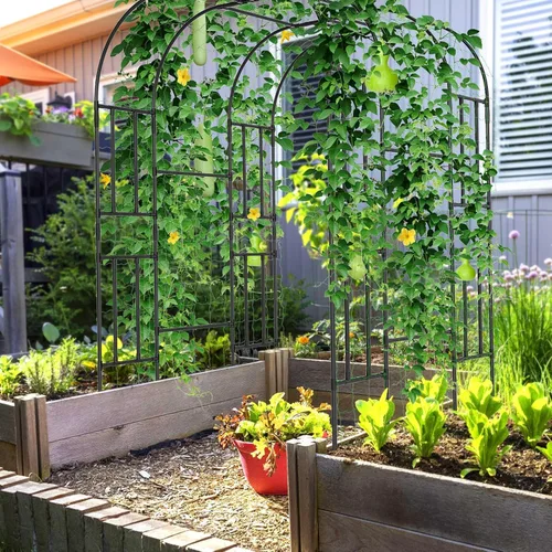 Vista 5 de DoCred Enrejado de arco de jardín grande para plantas trepadoras, 87 pulgadas de alto, soporte de metal para plantas, arco para trepar vides