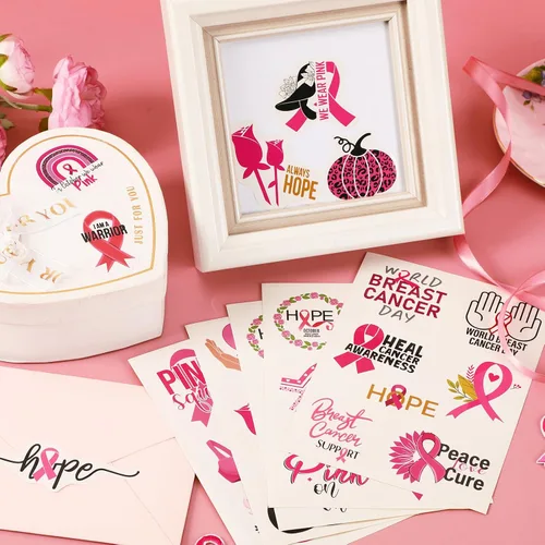 Vista 3 de MARFOREVER 200 piezas de calcomanías de conciencia del cáncer de mama, calcomanías de cinta rosa para mujeres y niñas, calcomanías de vinilo