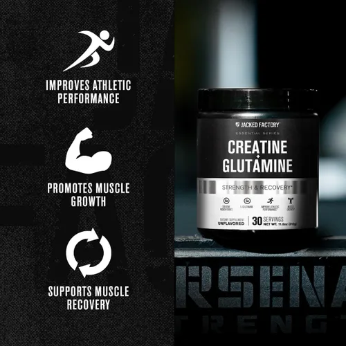 Vista 7 de Jacked Factory Creatina + glutamina - Suplemento de creatina con L-glutamina para recuperación muscular, crecimiento muscular, mayor fuerza
