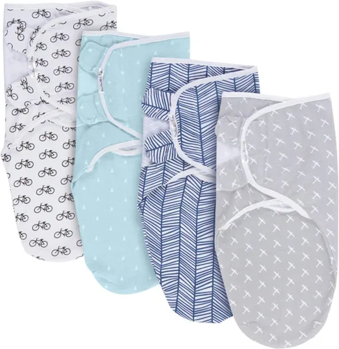 Vista 2 de BaeBae Goods Manta para envolver al bebé, juego de 4 envolturas ajustables para bebé, mantas de algodón suave