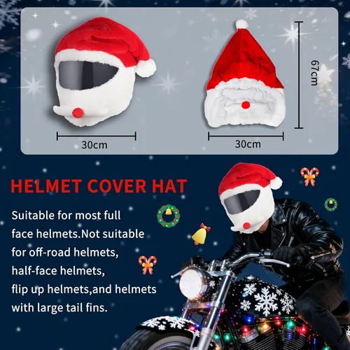 Vista 2 de Cubierta de casco de motocicleta de Navidad, sombrero de Santa para cubierta de casco, paseos divertidos, festivales, Navidad, invierno, cubierta