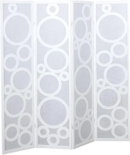 Vista 7 de Roundhill Furniture Arvada - Divisor de habitación de madera de 4 paneles con patrón circular, color negro