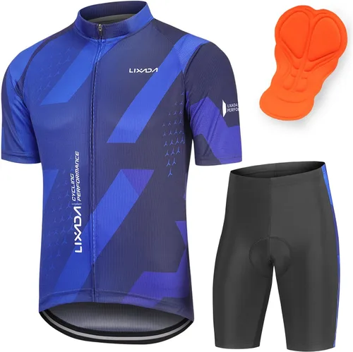 Vista 22 de Lixada Camiseta de ciclismo para hombre de manga corta con pantalones cortos acolchados de secado rápido para verano, ropa corta para bicicleta