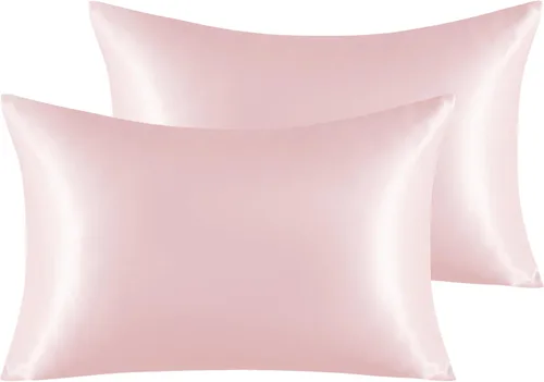 Vista 95 de NTBAY Paquete de 2 fundas de almohada estándar de satén para cabello y piel, lujosas y sedosas fundas de almohada con cierre de sobre, 20 x 26