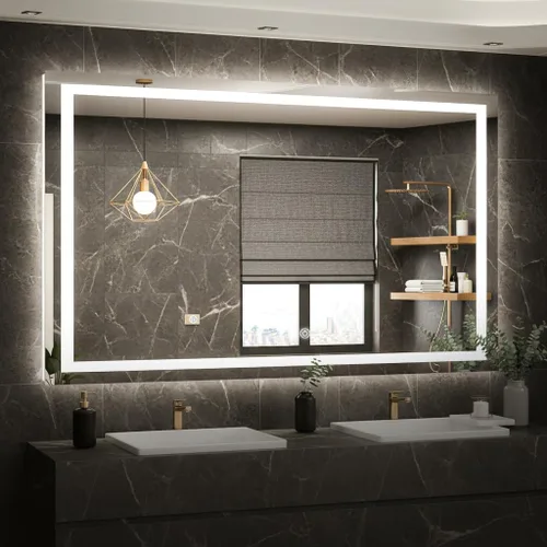 Vista 14 de Espejo de tocador LED de 24 x 36 para baño, espejo LED frontal y retroiluminado para baño con 3 luces de color, espejo de tocador de pared