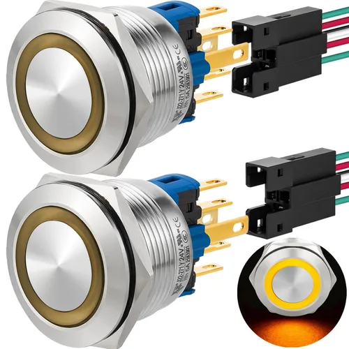 Vista 18 de 2 interruptores de botón de cierre de 0.866 in, 7/8 pulgadas, 110 V-120 V, SPDT, interruptor de encendido y apagado, impermeable, IP67, acero Azul