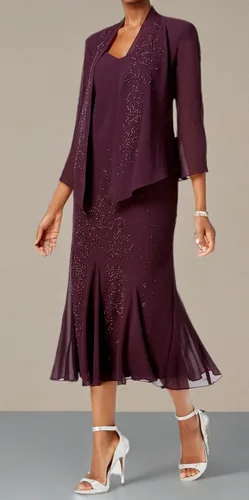 Vista 6 de R&M Richards - Vestido de gasa con cuentas para mujer