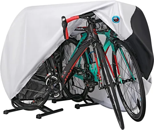 Vista 9 de Cubierta para bicicleta, cubierta impermeable para bicicleta al aire libre con agujero de bloqueo para bicicletas de montaña y de carretera