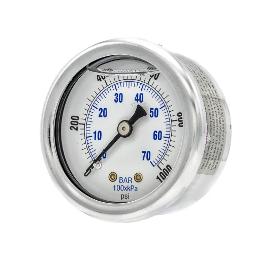 Vista 4 de PIC Gauges 202L-204M Medidor de presión relleno de glicerina con carcasa SS/bisel, internos de latón, lente de PC, dial de 2 pulgadas, rango
