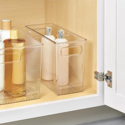 Vista 3 de iDesign - Contenedor de almacenamiento de plástico transparente y delgado para baño, organizador alto y estrecho para lociones, cremas y artículos