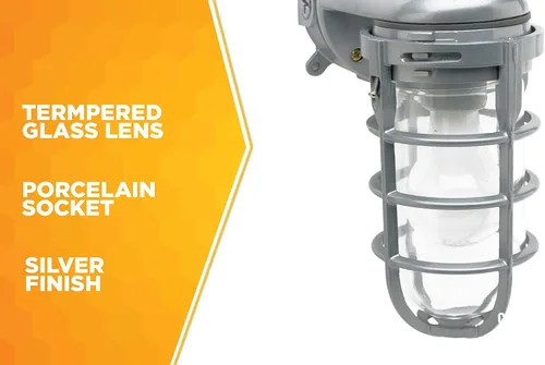 Vista 9 de Woods L1707SV Luz industrial incandescente tradicional de 150 W, con soporte para pared, plateada, grande
