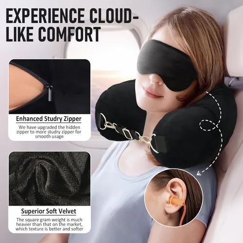 Vista 5 de Almohada de viaje para el cuello rellenable con ropa, almohada para el cuello rellenable para viajar, bolsa de almacenamiento rellenable y plegable
