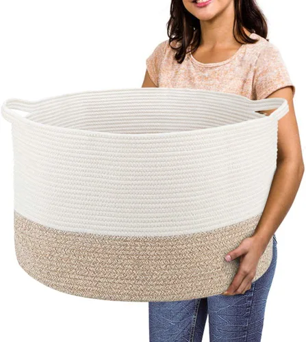 Vista 10 de R RUNKA Cesta de almacenamiento extra grande - Organizador de tejido suave, 22 x 14 pulgadas