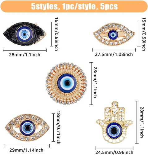 Vista 2 de HOBBIESAY 5 estilo Rhinestone Evil Eye Lapel Pins Hamsa Hand Backpack Broches Planos Redondos Ropa Collar Pines Buena Suerte Bufanda Broches