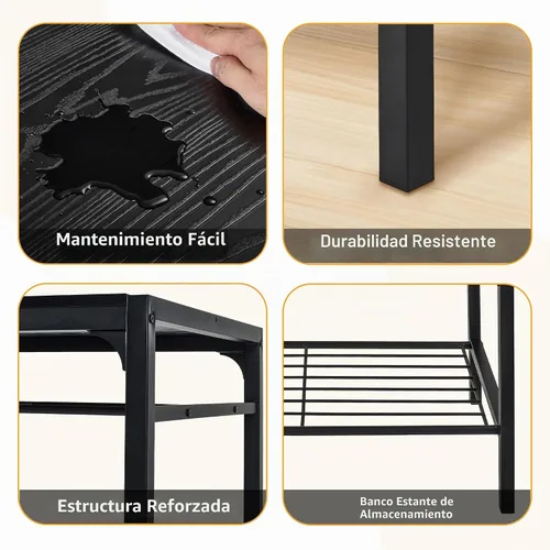 Vista 6 de VECELO Mesa de comedor de cocina con 2 sillas y banco, diseño compacto que ahorra espacio, marco de acero de fácil montaje, perfecta para Negro