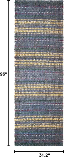 Vista 2 de SAFAVIEH Natural Fiber Collection - Alfombra de pasillo de 2 pies 6 pulgadas x 8 pies, azul y dorado, yute a rayas hechas a mano, ideal para zonas