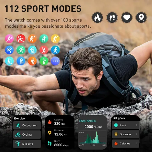 Vista 5 de Reloj inteligente (respuesta/hacer llamadas), reloj inteligente HD de 1.96 pulgadas para hombres y mujeres, reloj de fitness 2026 con más de 110