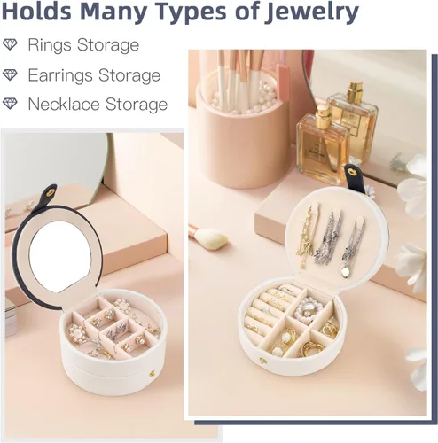 Vista 4 de RASIEYA Organizador de joyas de viaje, elegante y pequeño joyero de viaje para mujeres y niñas, accesorios esenciales de viaje, regalo ideal