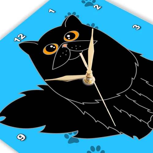 Vista 3 de 3dRose DPP_6109_1 - Reloj de pared, de pelo largo, color negro, gato persa con estampado de patas, 10 x 10 pulgadas