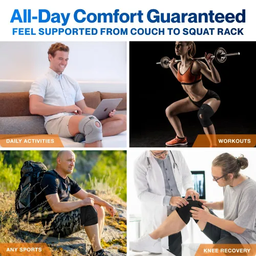 Vista 5 de Modvel ELITE - Rodillera para hombres y mujeres, almohadillas de gel para rótula y estabilizadores laterales para ACL, recuperación de desgarro