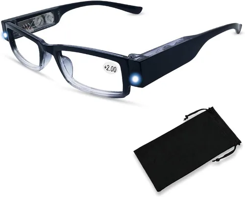 Vista 6 de Gafas de lectura con lupa de luz con lupa LED luz gafas de lectura nocturna marco gafas+1.5