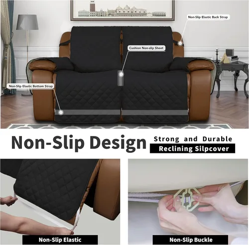 Vista 4 de Easy-Going Funda para Loveseat Reclinable de Gran Tamaño, Funda de Sofá Reversible para Reclinable Doble, Funda de Sofá Dividida para Cada Asiento