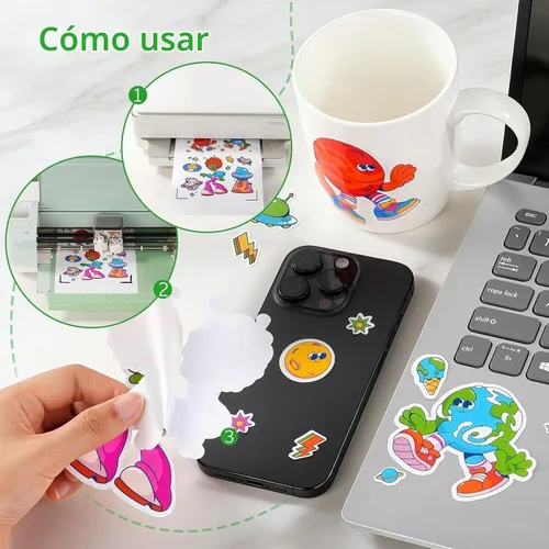 Vista 7 de Papel de vinilo adhesivo imprimible para impresora de inyección de tinta - Blanco brillante - 21 hojas de papel adhesivo impermeables autoadhesivas