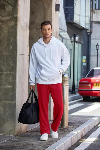 Vista 4 de COOFANDY Pantalones deportivos de algodón para hombre, pantalones de descanso con parte inferior abierta, pantalones ligeros casuales con bolsillos