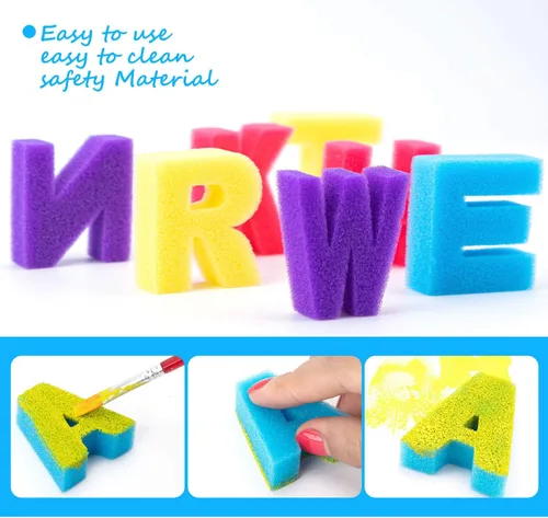Vista 6 de 53 pinceles de pintura para niños, esponjas de pintura, lavables, juego de pinceles de pintura para niños pequeños de aprendizaje temprano, esponjas