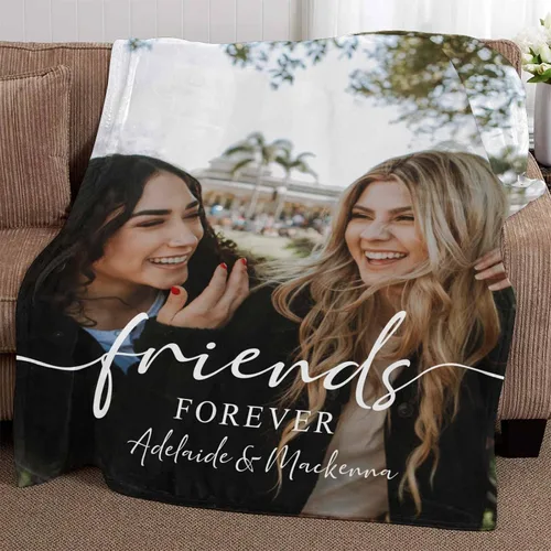 Vista 2 de YESCUSTOM Manta personalizada de Friends Forever con collage de fotos y texto, manta personalizada para mejores amigos, mejores amigos, cumpleaños