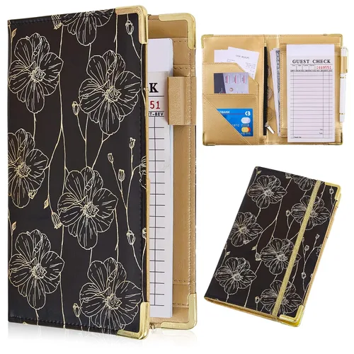 Vista 14 de Unicorn Catcher Libro de mesero para camarera de cuero PU, 5 x 8 pulgadas Flores a