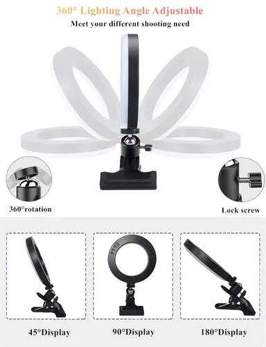 Vista 6 de Anillo de luz de 6.3 pulgadas con soporte de abrazadera para laptop, luz de cámara web con 3 modos de luz y 10 niveles regulables para computadora