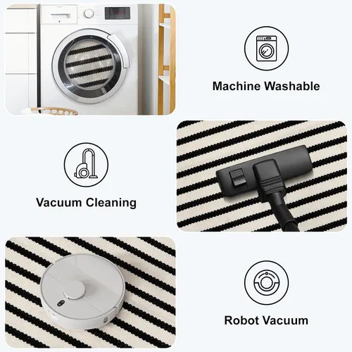 Vista 7 de KIMODE - Alfombra de algodón tejida con diseño a rayas en color negro, para puerta de entrada, cocina, decoración de estilo rústico